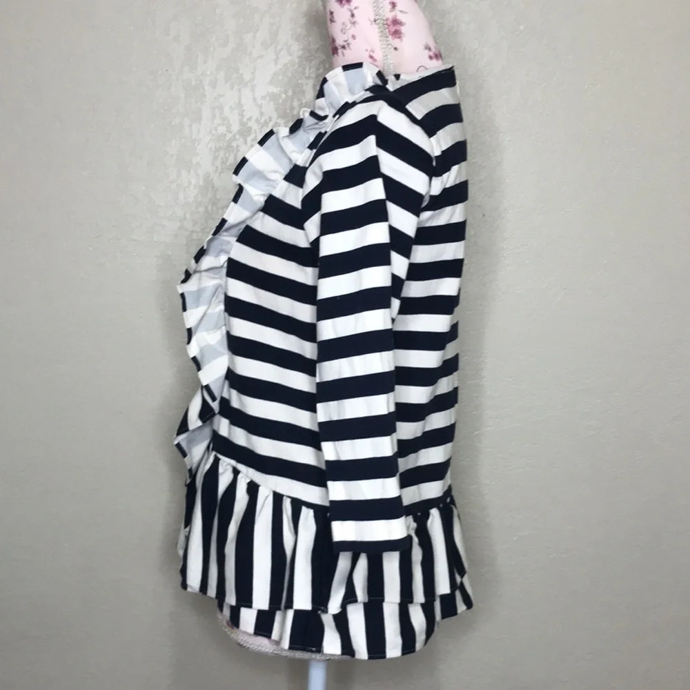 JCrew Asymmetrical Striped Ruffle Top Navy Muslin S